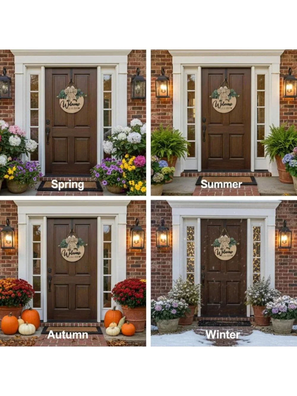 3D Welcome Sign for Front Door | Rustic Wooden Hanging Décor with Leaves & Beads